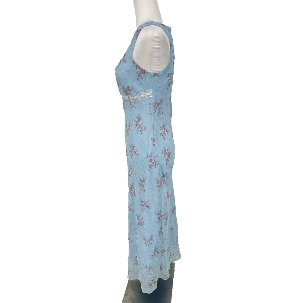 Vintage B Moss‎ Y2K Babydoll Maxi Dress Size 6 Petite Floral Fairy Feminine Blue - Picture 4 of 9